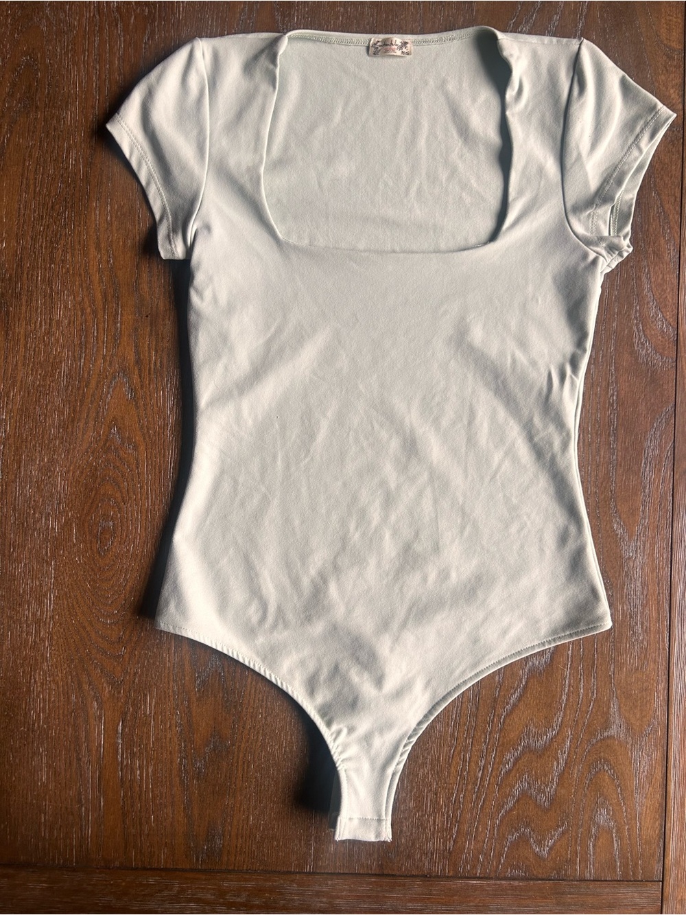 Free People Kids Short Sleeve Square Neck Bodysuit in Light Neutral Sage